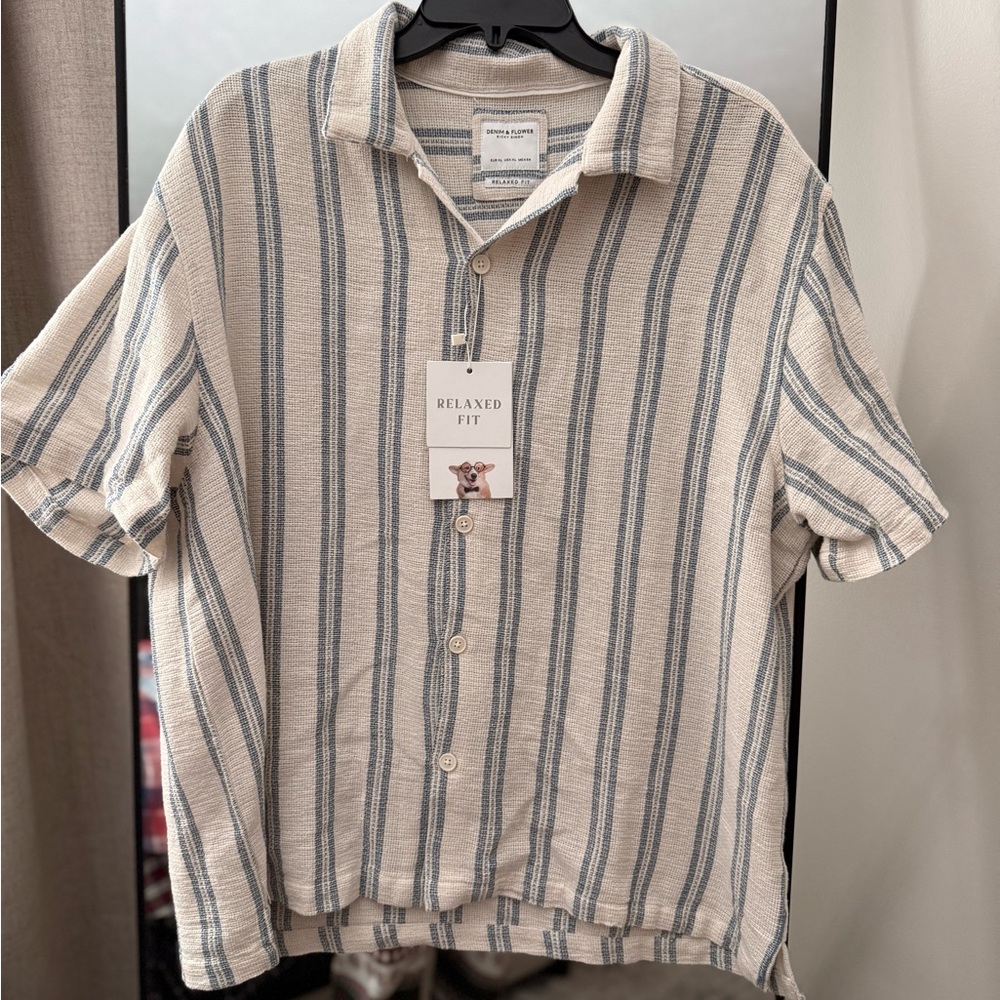 Denim & Flower Casual Striped Shirt - Beige and Blue